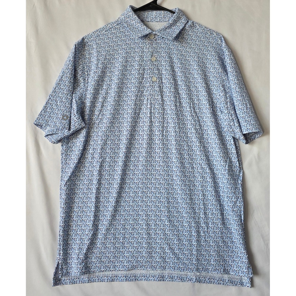 IBKUL Mens IceFil Golf Polo Shirt Blue Leaf Print UPF 50 Short Sleeve Medium